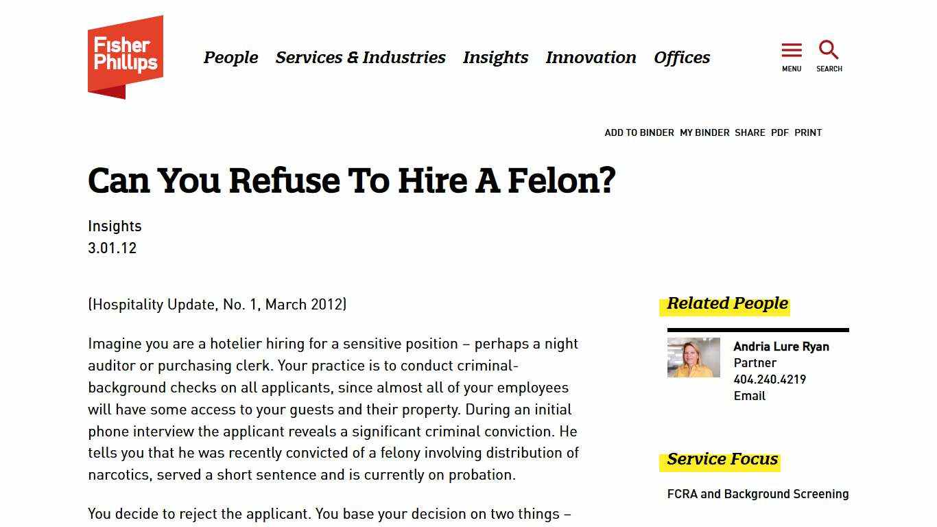 Fisher Phillips Can You Refuse To Hire A Felon? | Fisher Phillips